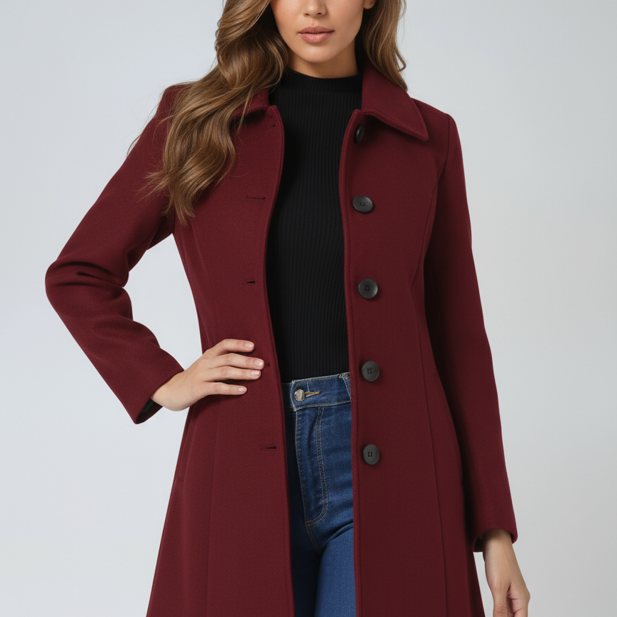 Fit and Flare Winter Coat with Classic Collar For Woman