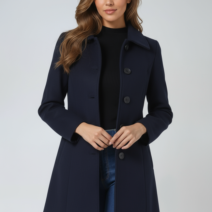 Fit and Flare Winter Coat with Classic Collar For Woman