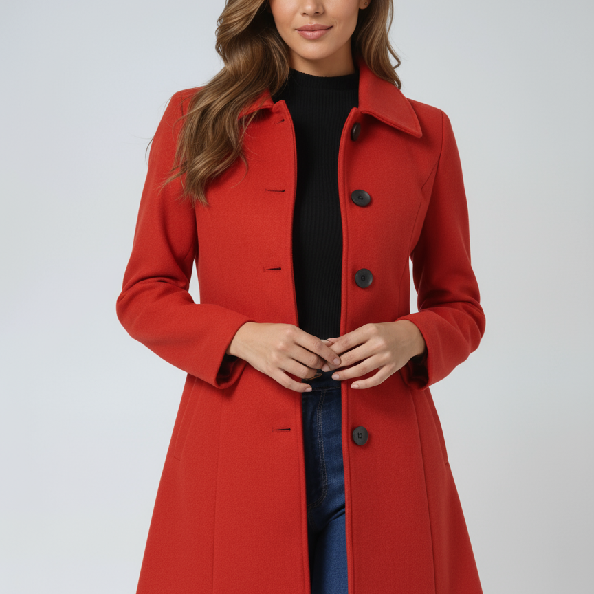 Fit and Flare Winter Coat with Classic Collar For Woman