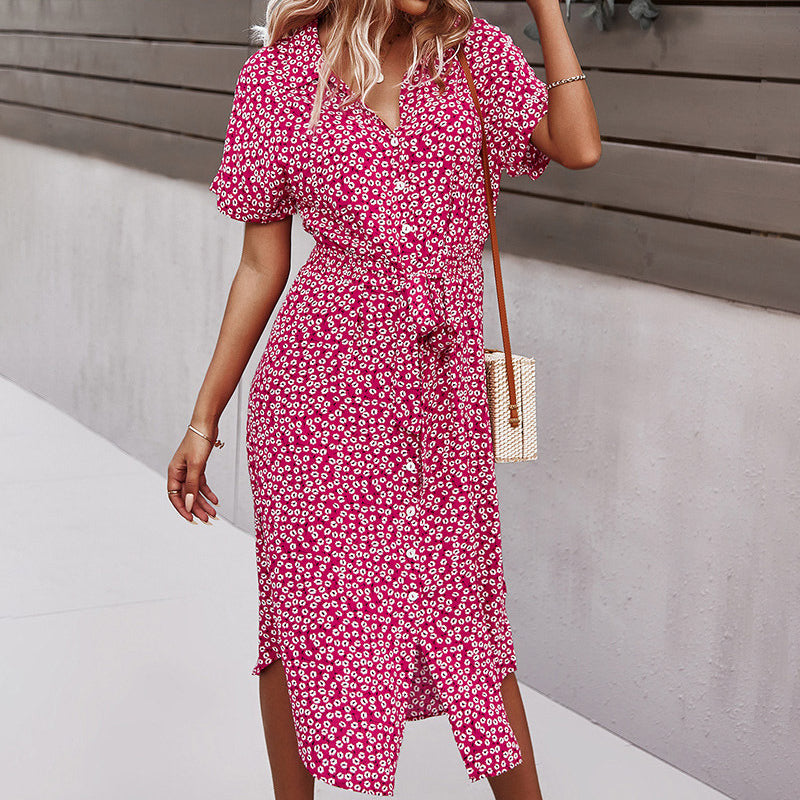 Floral Print Midi Dress with Short Sleeves for Women | Fleur