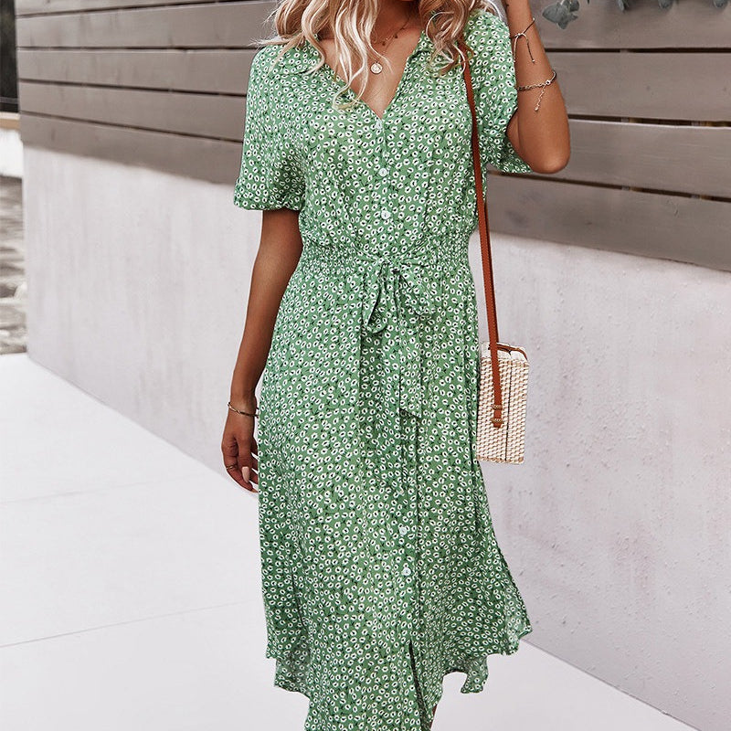 Floral Print Midi Dress with Short Sleeves for Women | Fleur