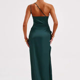 One-Shoulder Satin Maxi Dress with Side Slit | Thalina