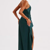 One-Shoulder Satin Maxi Dress with Side Slit | Thalina