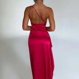 One-Shoulder Satin Maxi Dress with Side Slit | Thalina