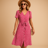Floral Print Midi Dress with Short Sleeves for Women | Fleur