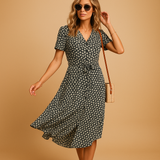 Floral Print Midi Dress with Short Sleeves for Women | Fleur