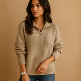 Chic women's sweater with half zipper and comfortable fit | Elise