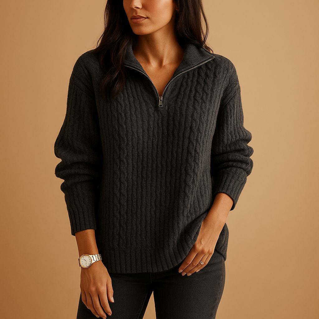 Chic women's sweater with half zipper and comfortable fit | Elise