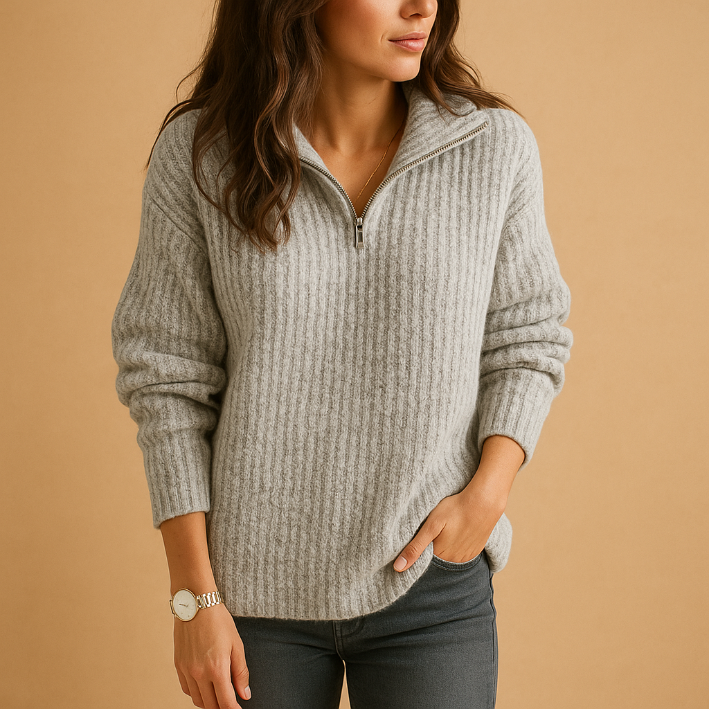 Chic women's sweater with half zipper and comfortable fit | Elise