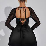 Satin Mini Dress with Rhinestone Sleeves | Elowyn