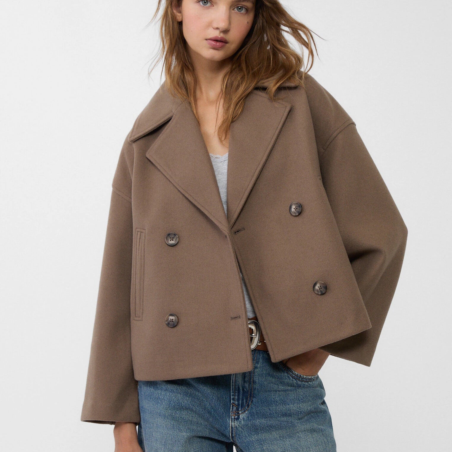 Stylish Double-Breasted Short Coat | Clara