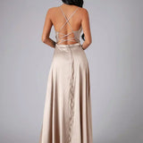 Satin Cowl Neck Maxi Dress with Side Slit | Selene