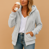 Long fleece vest with hood for women | Veerle