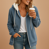 Long fleece vest with hood for women | Veerle