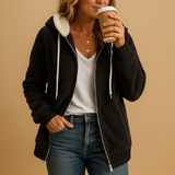 Long fleece vest with hood for women | Veerle