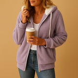 Long fleece vest with hood for women | Veerle