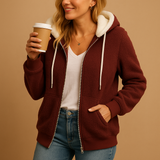 Long fleece vest with hood for women | Veerle