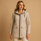 Long water-repellent raincoat with hood for women | Femke