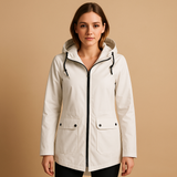 Long water-repellent raincoat with hood for women | Femke