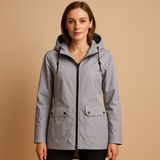 Long water-repellent raincoat with hood for women | Femke
