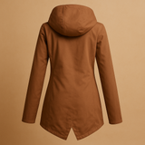 Long water-repellent raincoat with hood for women | Femke