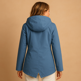 Long water-repellent raincoat with hood for women | Femke