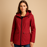 Long water-repellent raincoat with hood for women | Femke