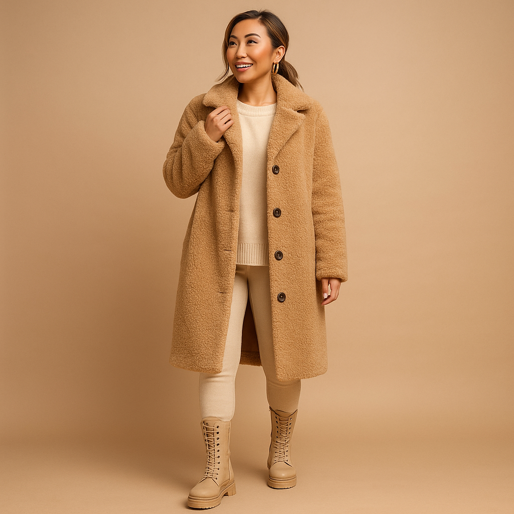 Long teddy coat in beige for women | Nienke