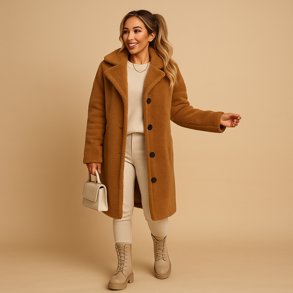 Long teddy coat in beige for women | Nienke