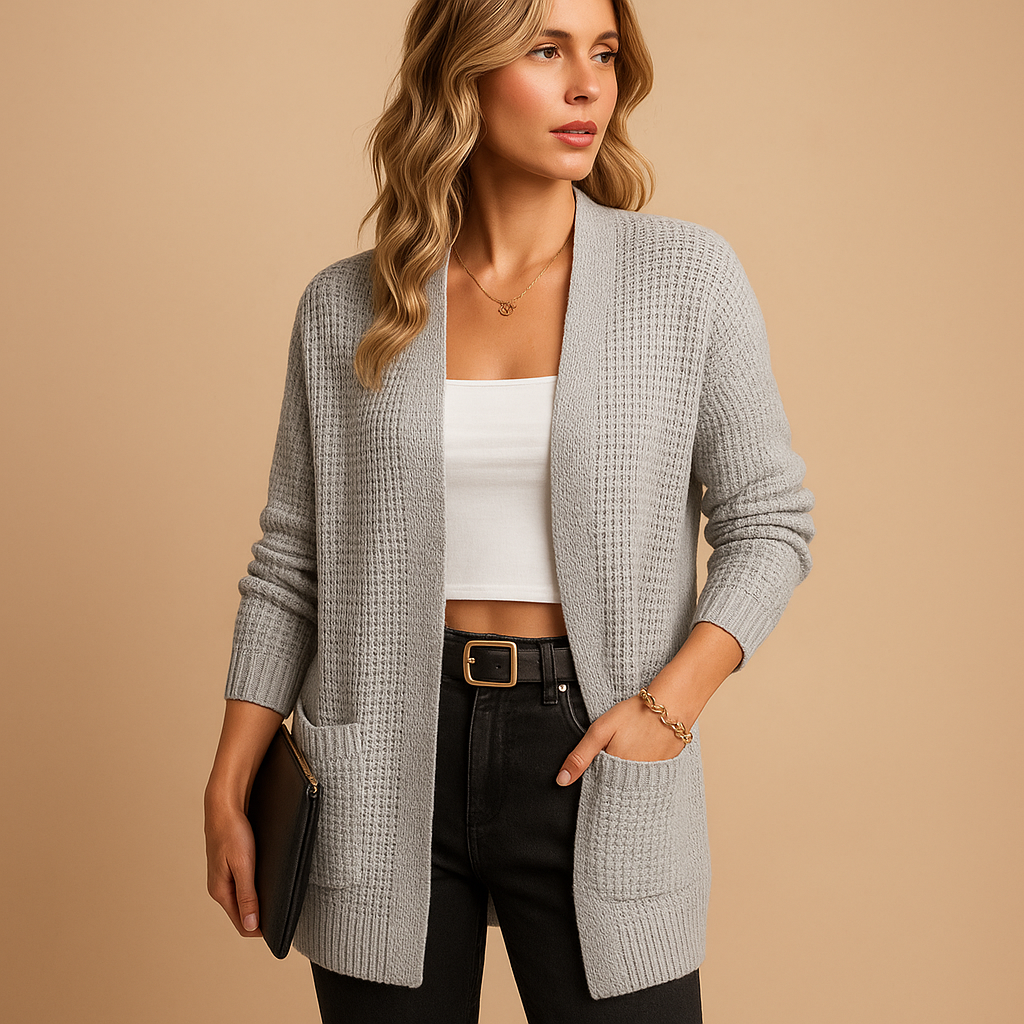 Long V-neck cardigan with pockets for women | Lianne