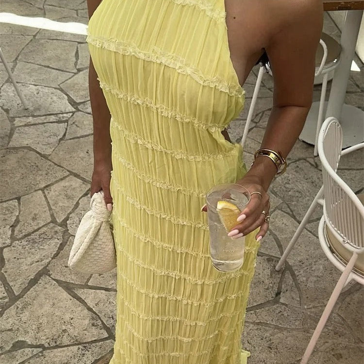 Closette | Halter Neck Pleated Maxi Dress For Woman