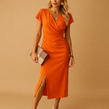 Midi dress with V-neck and slit for women | Elvira