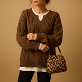 Oversized chunky knitted women's sweater with round neck | Lotte