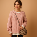 Oversized chunky knitted women's sweater with round neck | Lotte