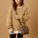 Oversized chunky knitted women's sweater with round neck | Lotte