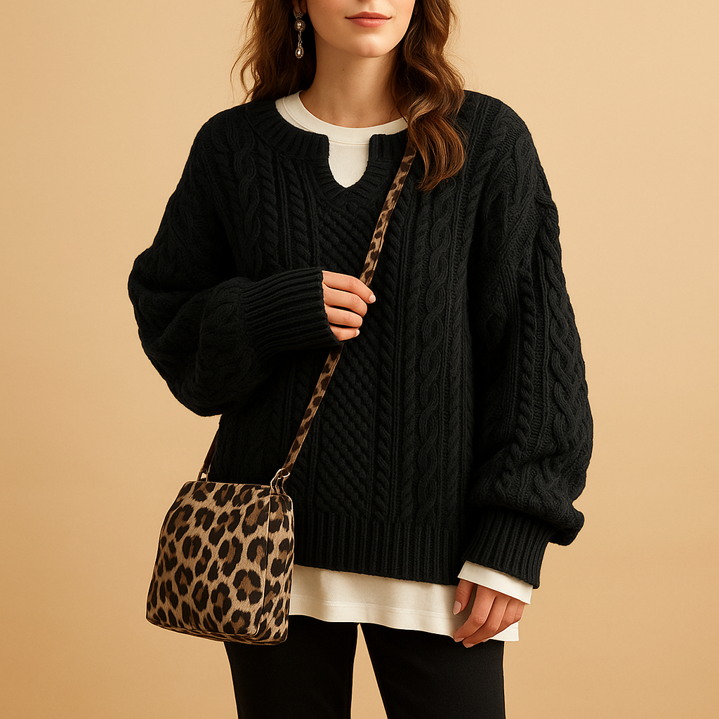 Oversized chunky knitted women's sweater with round neck | Lotte