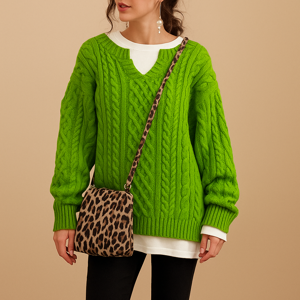 Oversized chunky knitted women's sweater with round neck | Lotte