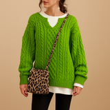Oversized chunky knitted women's sweater with round neck | Lotte