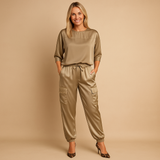 Satin two-piece set with half sleeve top for women | Amélie