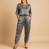 Satin two-piece set with half sleeve top for women | Amélie