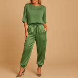 Satin two-piece set with half sleeve top for women | Amélie