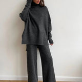 Relaxed Turtleneck Knit Lounge Set with Wide-Leg Trousers | Isyra