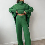 Relaxed Turtleneck Knit Lounge Set with Wide-Leg Trousers | Isyra