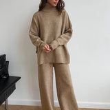 Relaxed Turtleneck Knit Lounge Set with Wide-Leg Trousers | Isyra