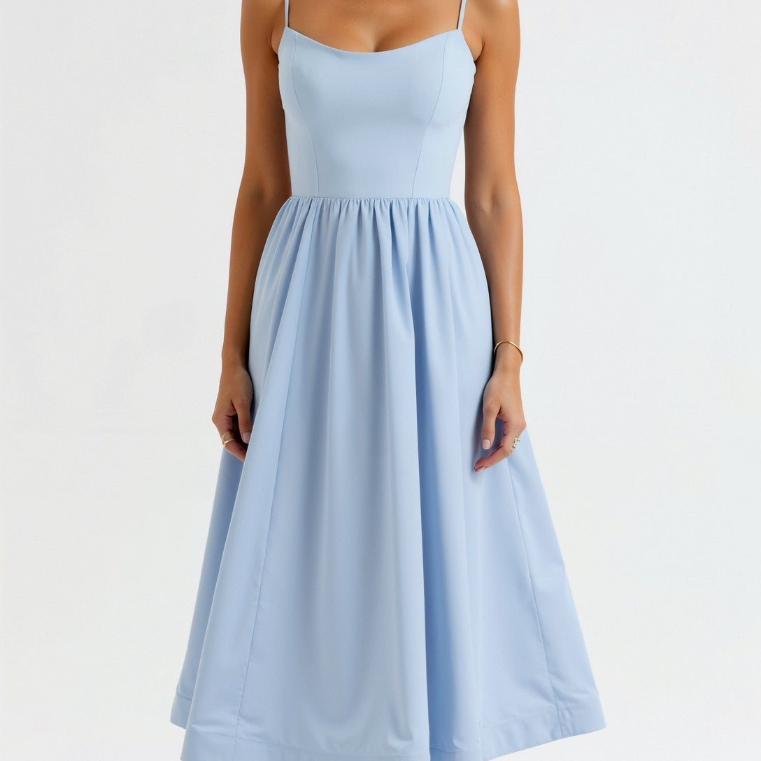 Structured Midi Dress with Spaghetti Straps | Elaris