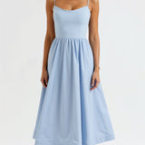 Structured Midi Dress with Spaghetti Straps | Elaris