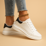 White leather sneakers with minimalist design for women | Jinte
