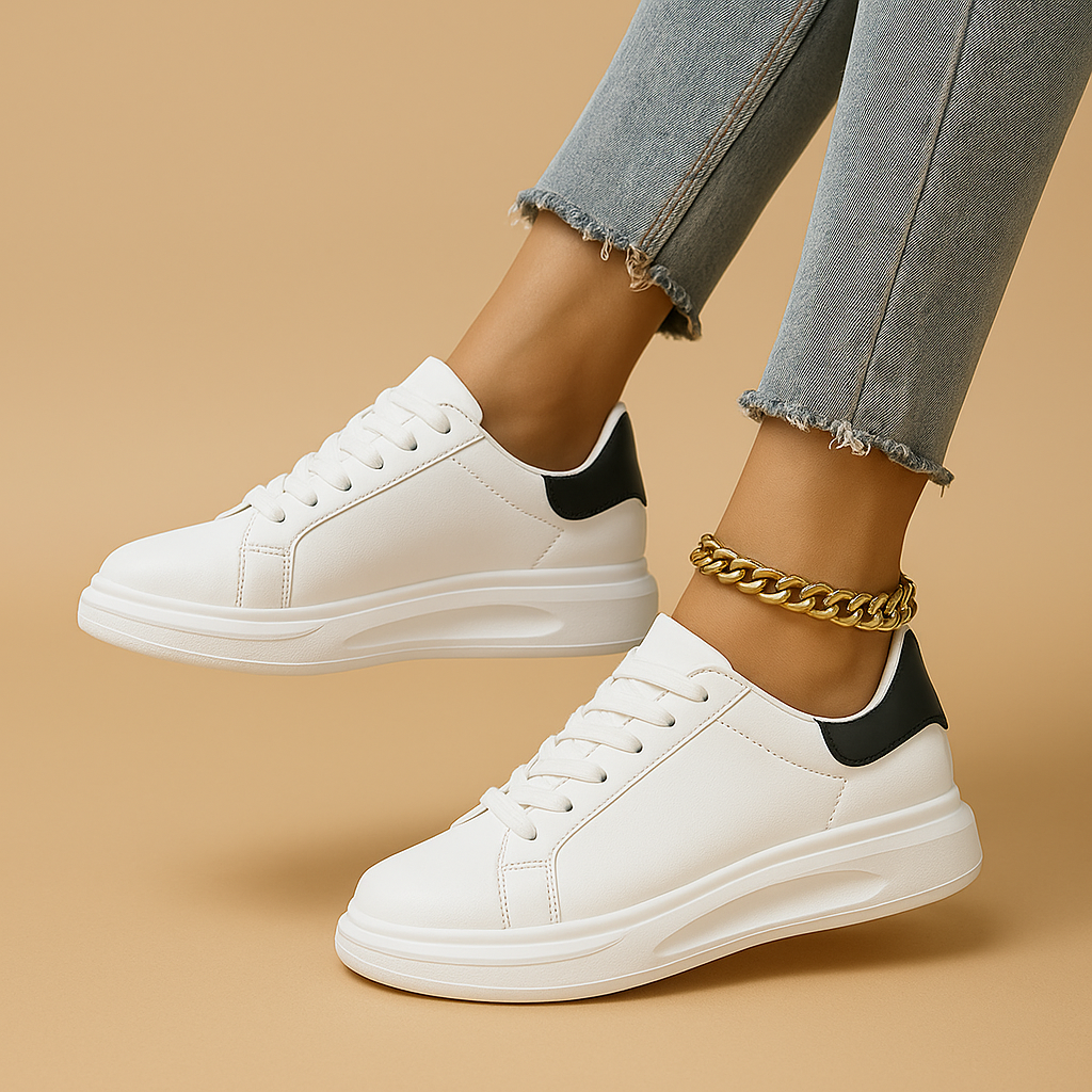 White leather sneakers with minimalist design for women | Jinte