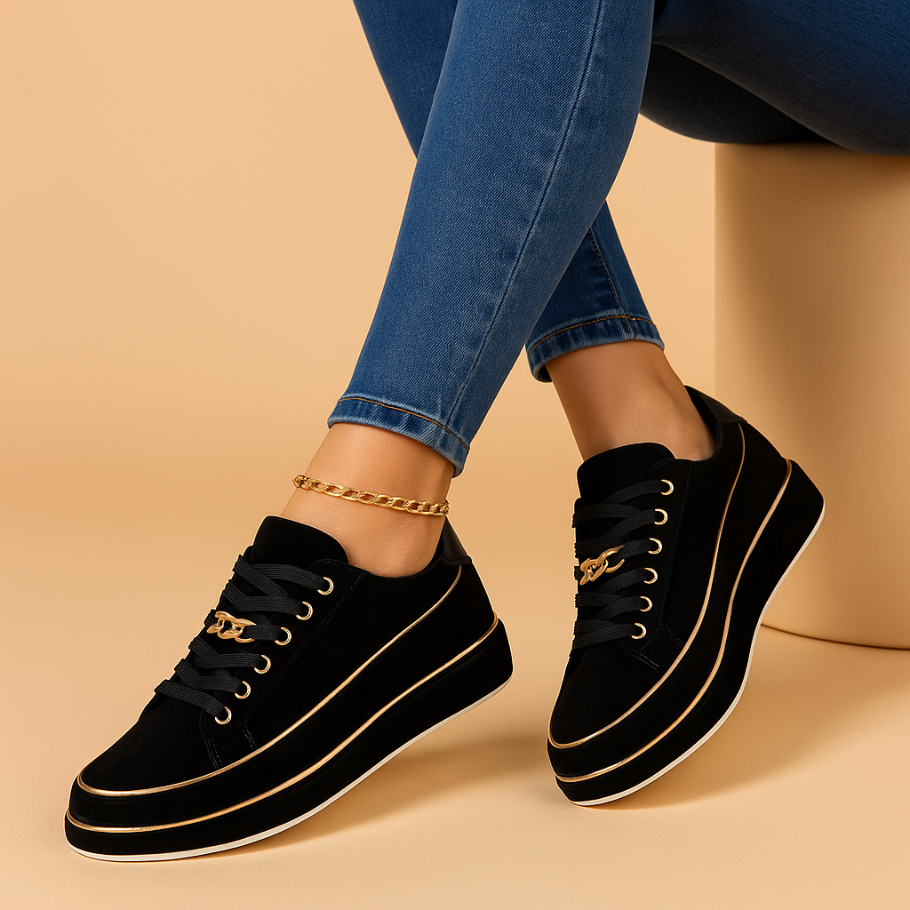 White sneakers with gold detail for women | Fleur