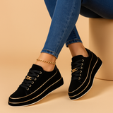 White sneakers with gold detail for women | Fleur